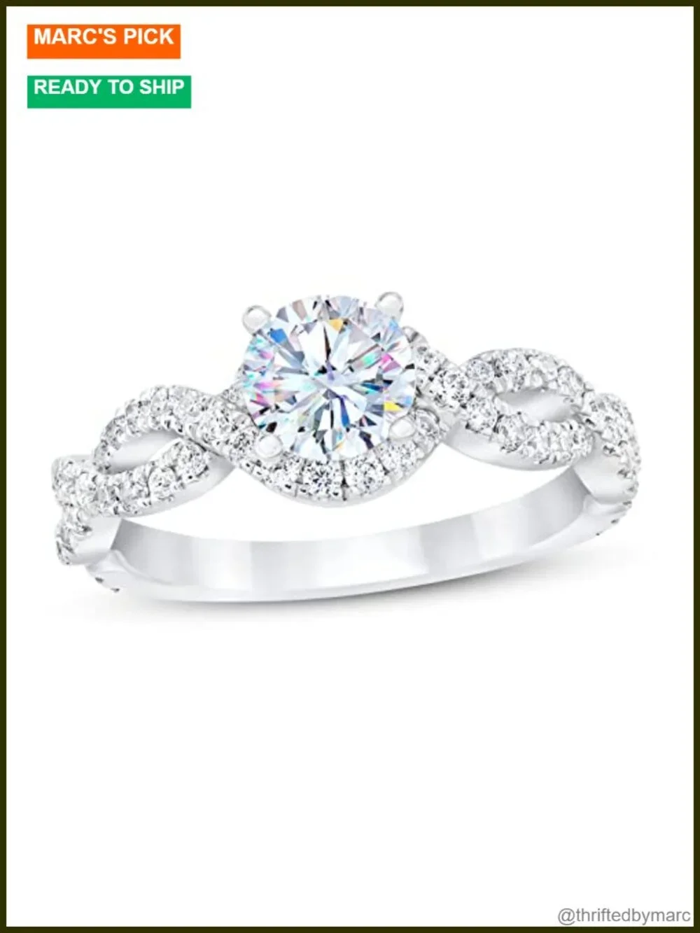 Moissanite Engagement Ring Platinum Plated Silver 1.13 cttw Round Halo Cathedral